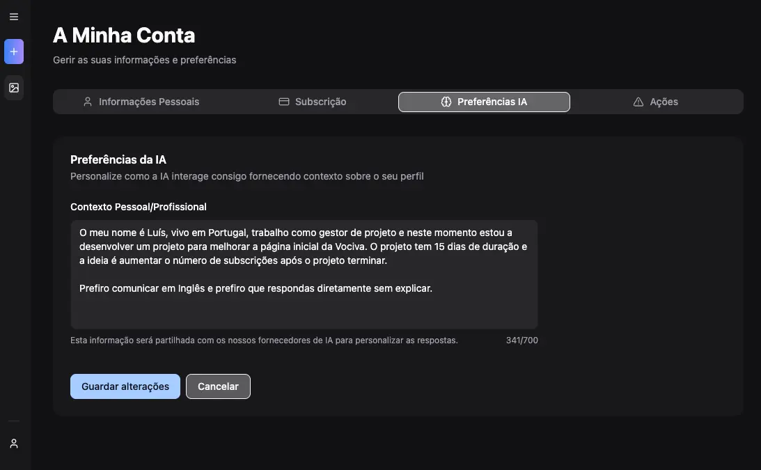 Visão da Minha Conta na Vociva